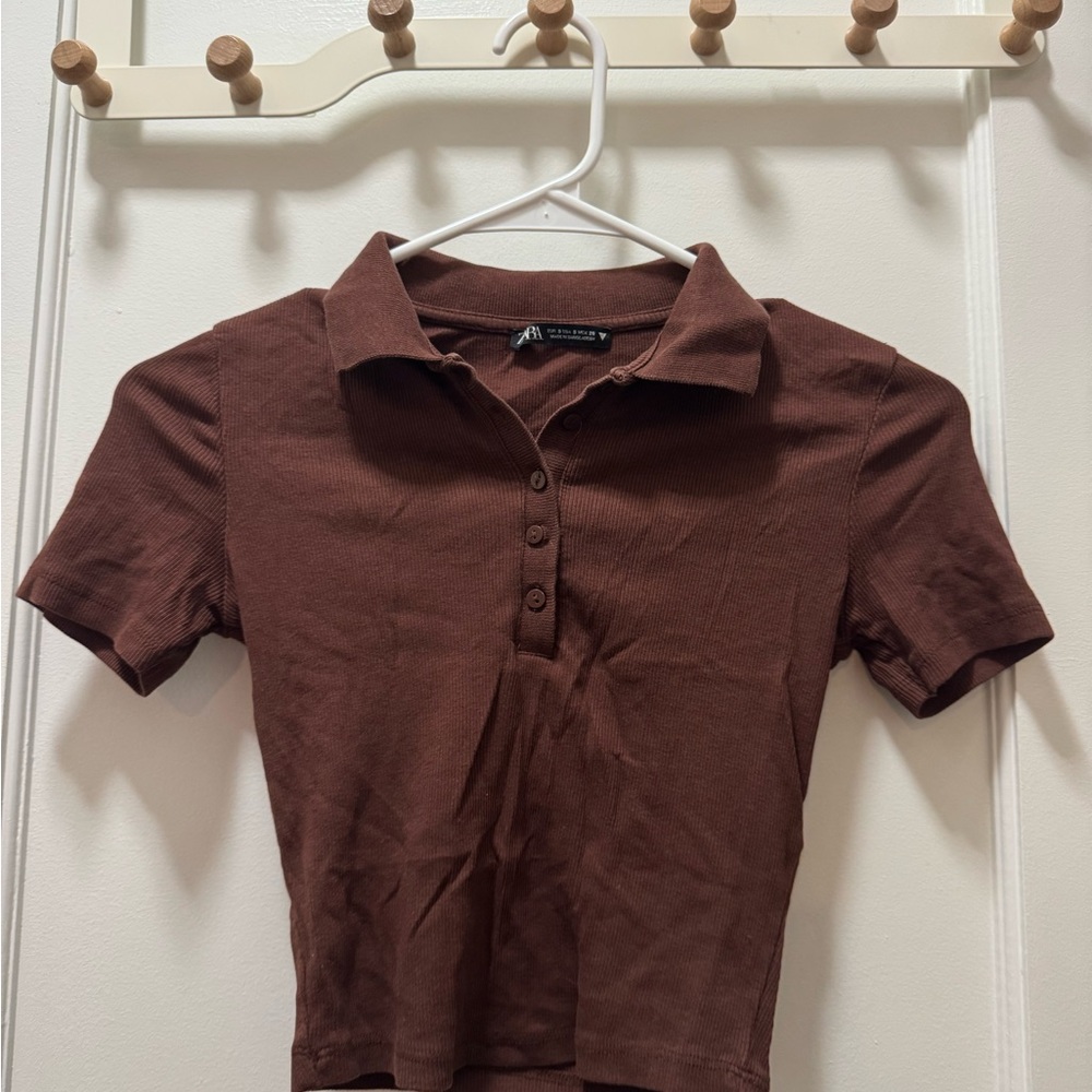 Zara Cropped Polo Collar Women's Top